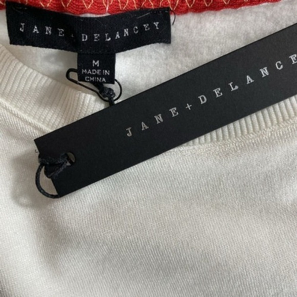 Jane Delancey  Embroidered Rigatoni Sweater Women M‎ Cream Italian Grandmacore - Picture 5 of 10